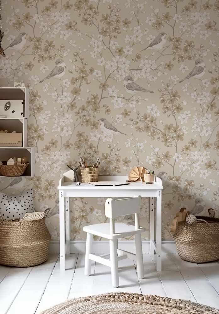 Tapeta Beżowy ogród ptaszków 3.jpg