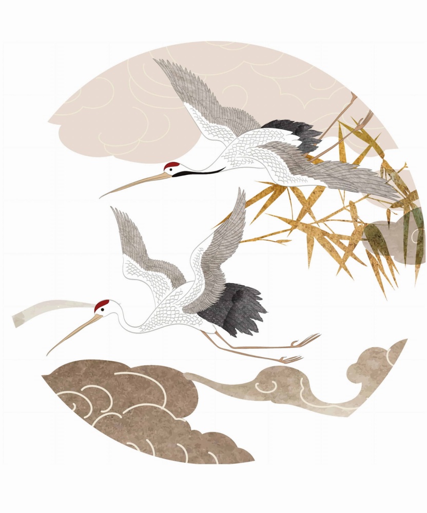 Naklejka Beżowe japońskie żurawie.jpg