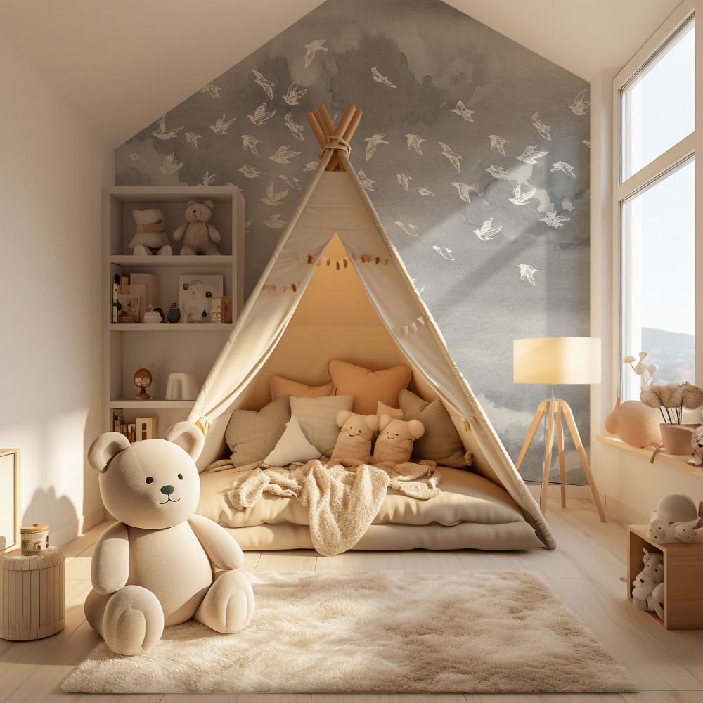 Tapeta Szkicowe ptaszki na szarym niebie D 1.jpg