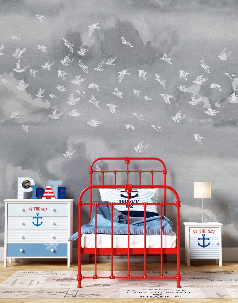 Tapeta Szkicowe ptaszki na szarym niebie D 2.jpg