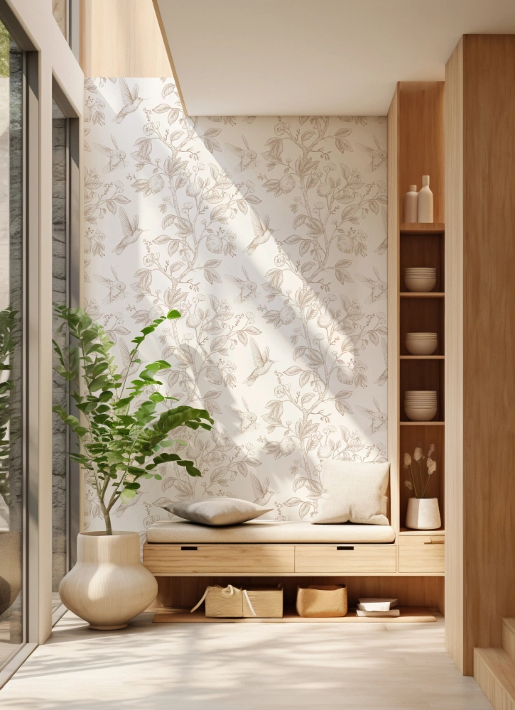 Tapeta Kolibry i cytryny beż light piaskowy1.jpg