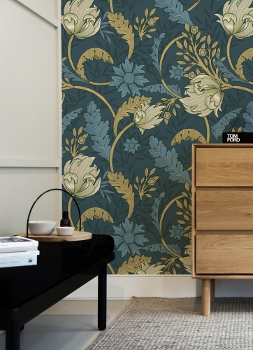 Tapeta-Secesyjne-niebieskie-kwiaty-2